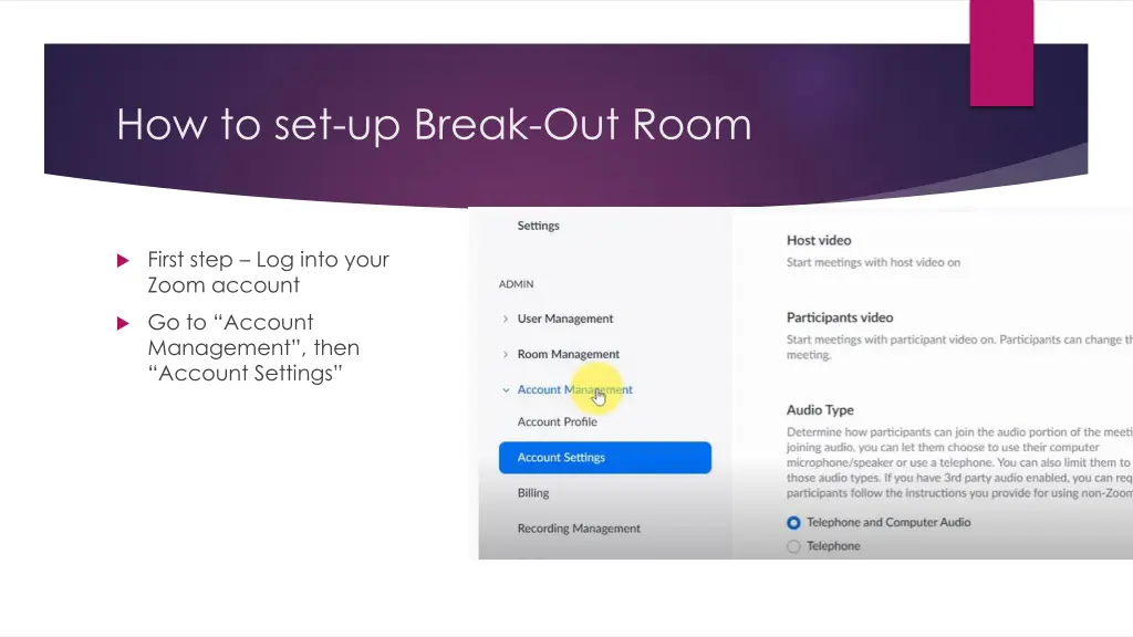 how to set up break out room