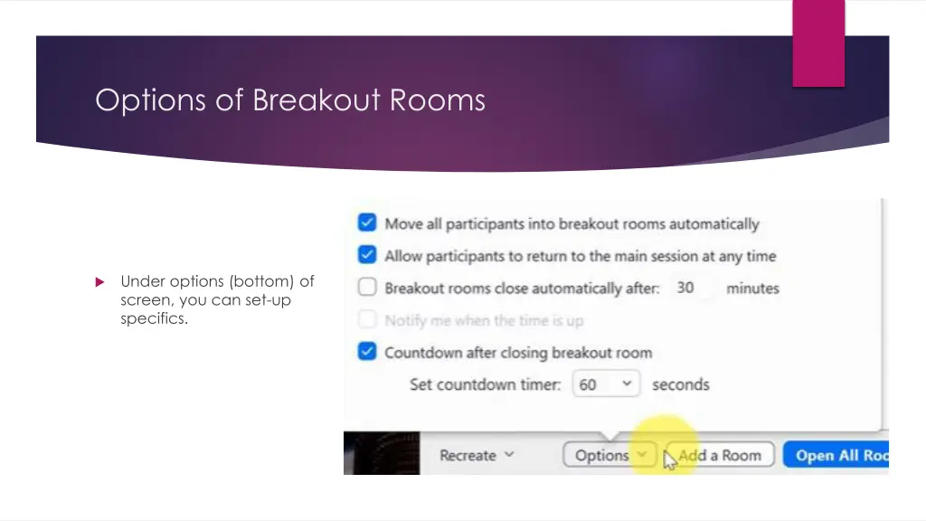 options of breakout rooms