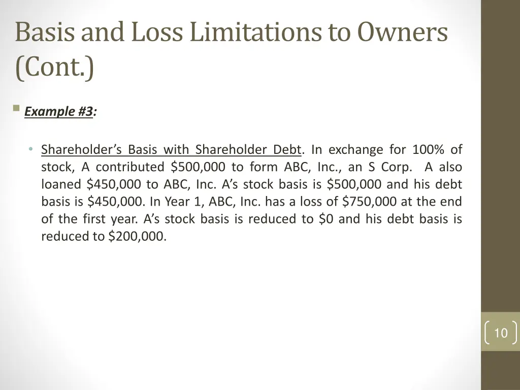 basis and loss limitations to owners cont 1