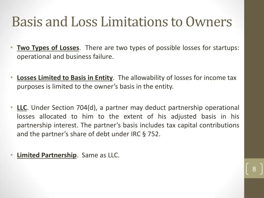 basis and loss limitations to owners