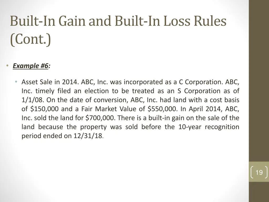 built in gain and built in loss rules cont 2