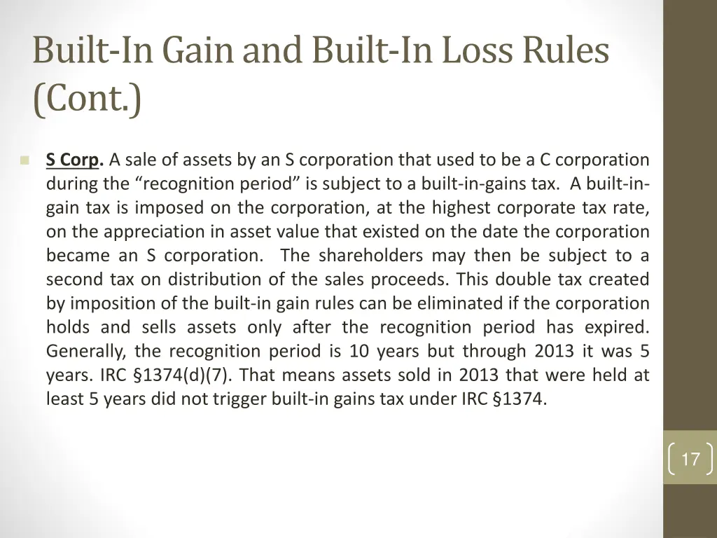 built in gain and built in loss rules cont