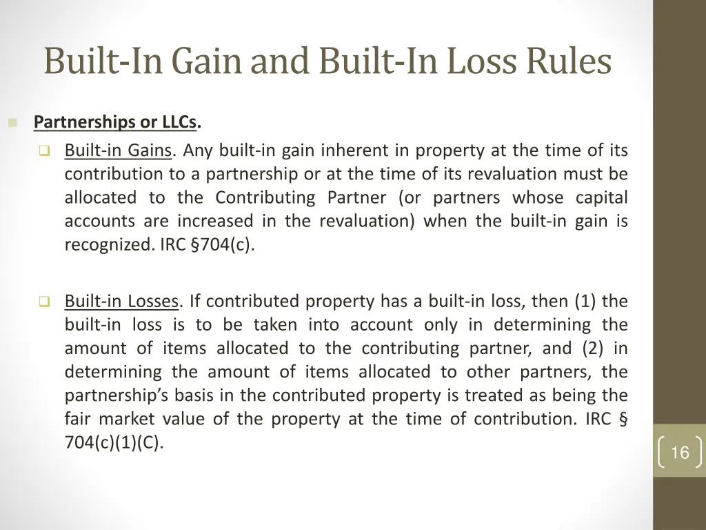 built in gain and built in loss rules