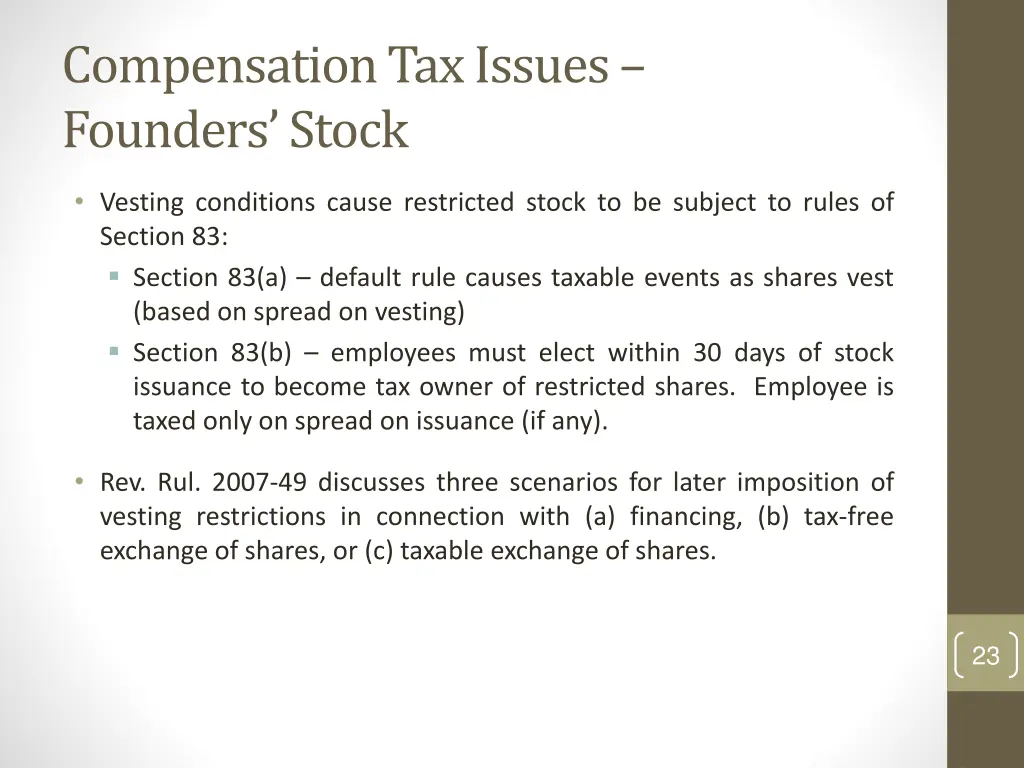 compensation tax issues founders stock