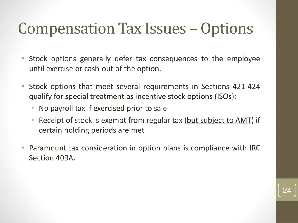 compensation tax issues options