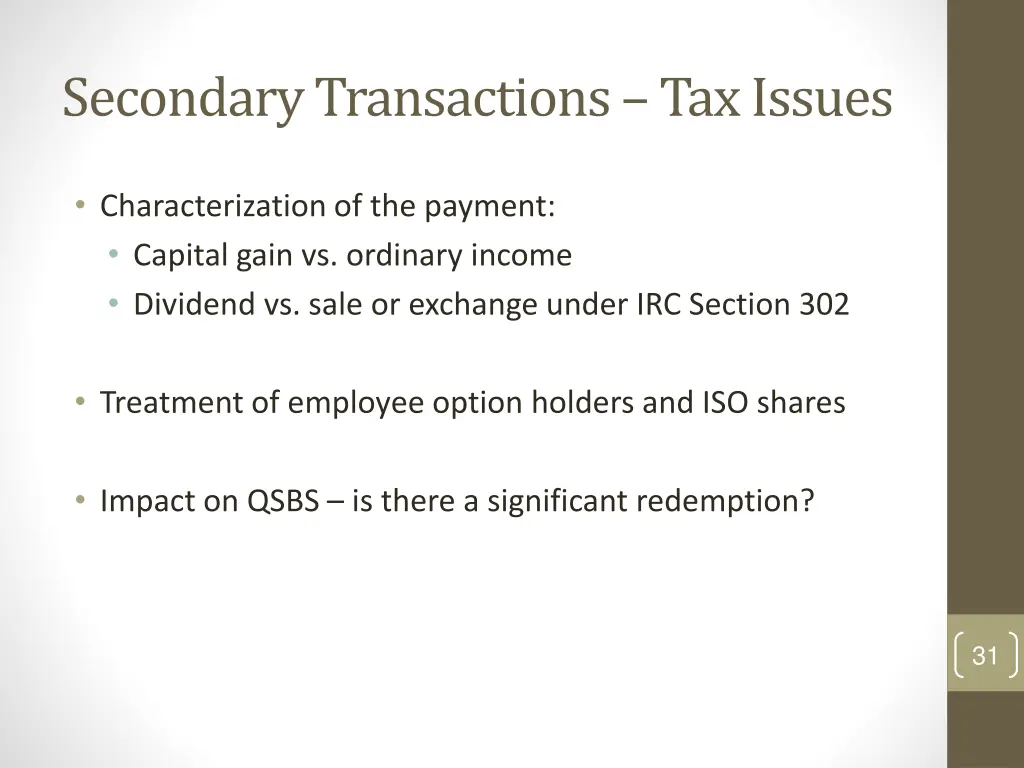 secondary transactions tax issues