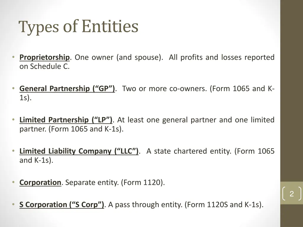 types of entities