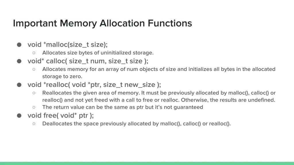 important memory allocation functions