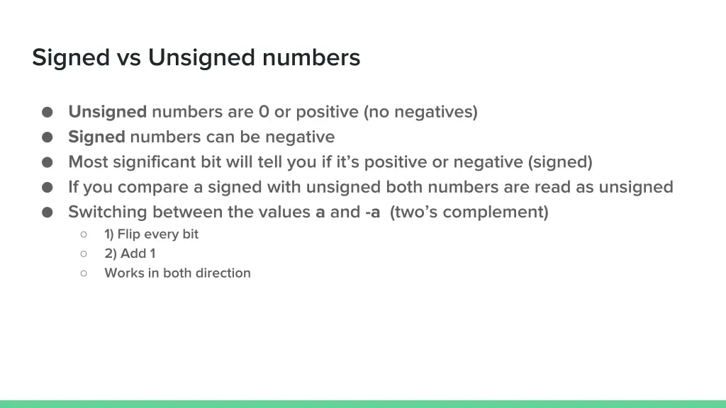 signed vs unsigned numbers