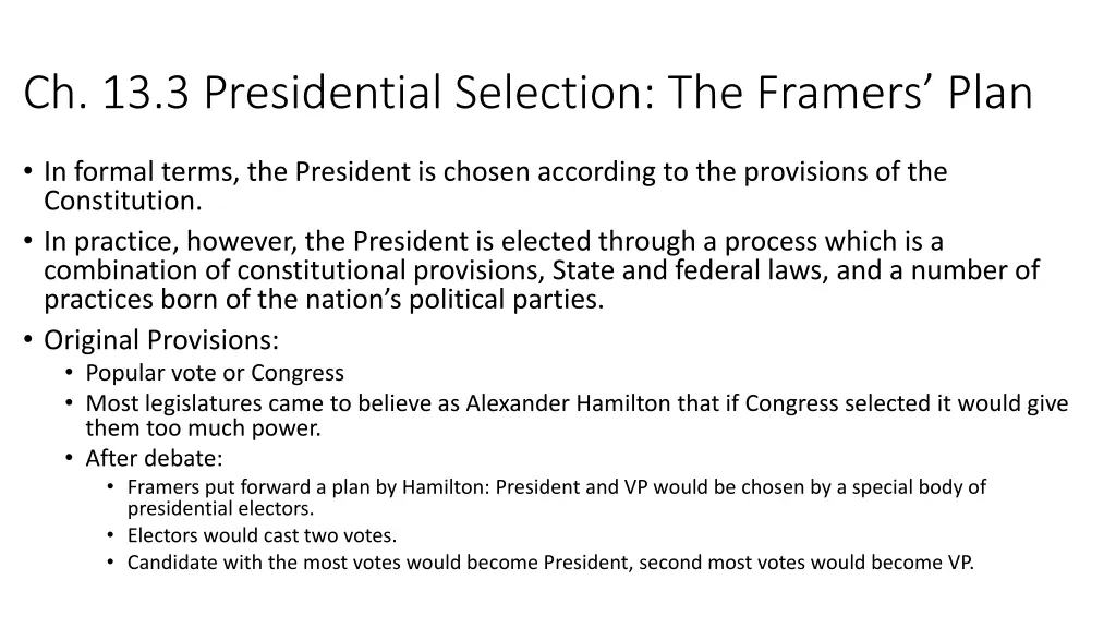 ch 13 3 presidential selection the framers plan