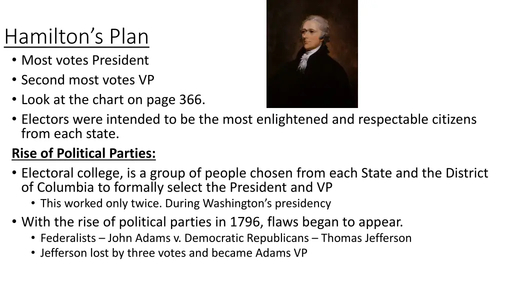 hamilton s plan most votes president second most