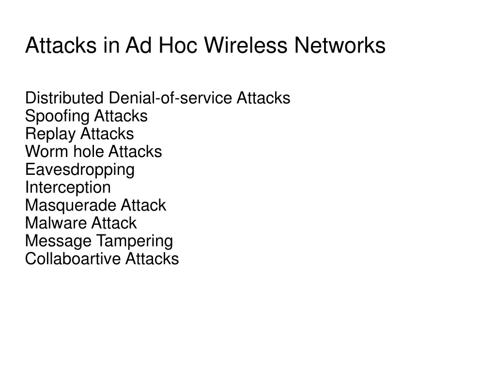 attacks in ad hoc wireless networks