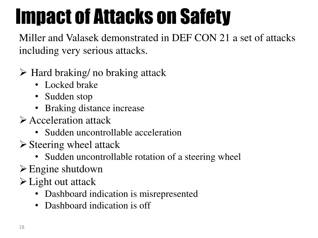 impact of attacks on safety miller and valasek