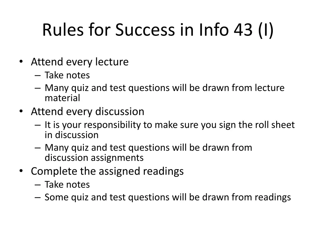 rules for success in info 43 i