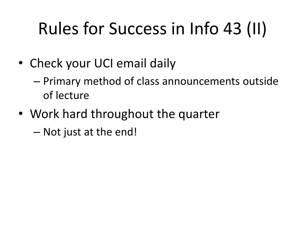 rules for success in info 43 ii