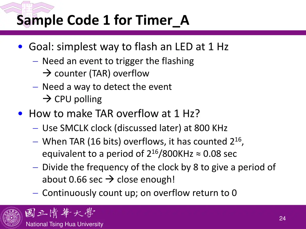 sample code 1 for timer a