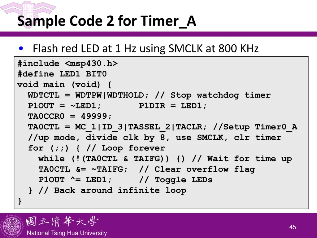 sample code 2 for timer a 1