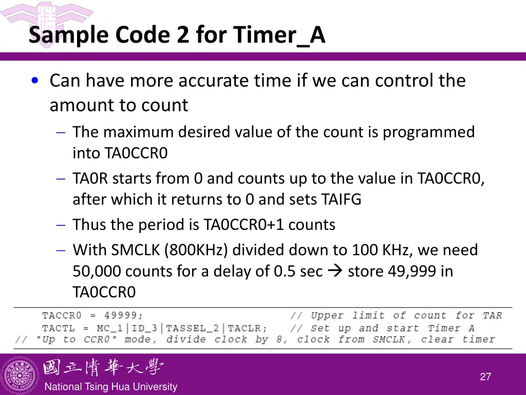 sample code 2 for timer a