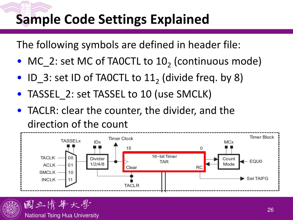 sample code settings explained