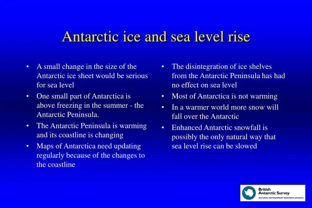 antarctic ice and sea level rise