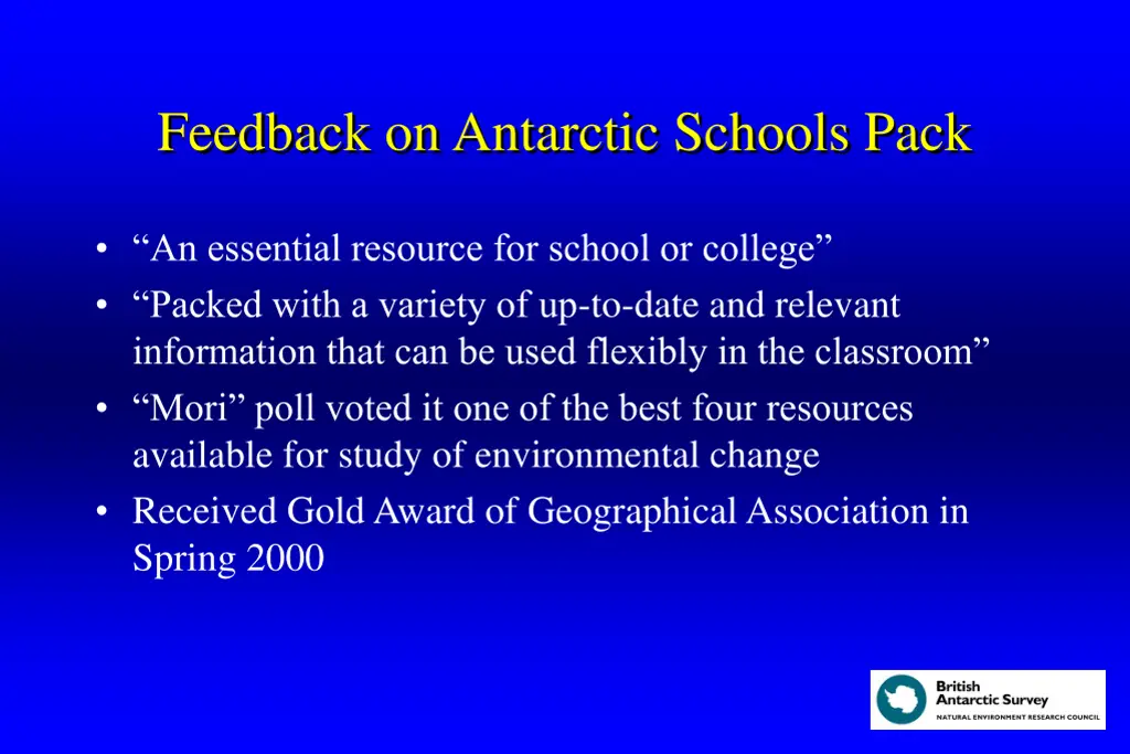 feedback on antarctic schools pack