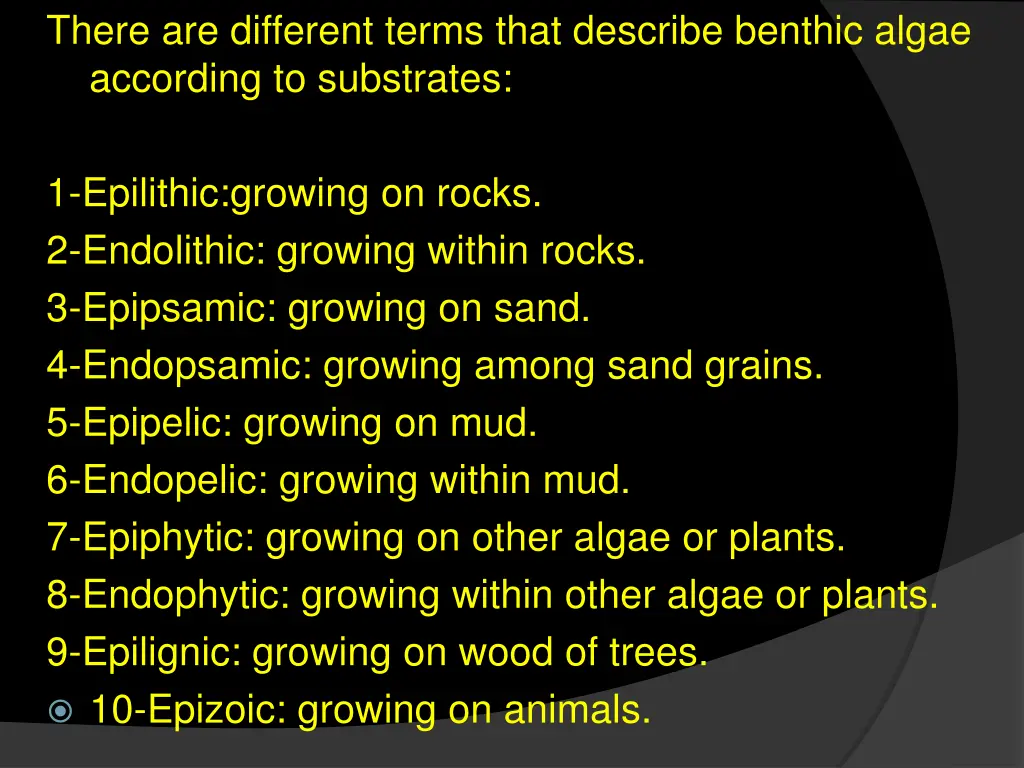 there are different terms that describe benthic