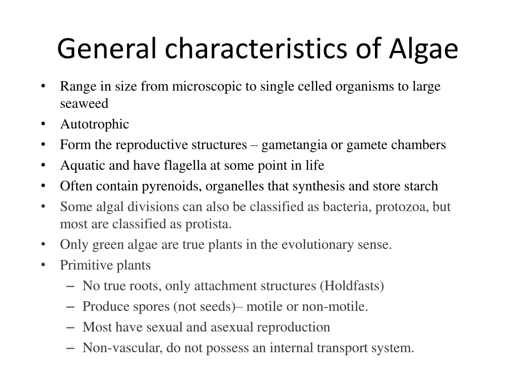 general characteristics of algae 1