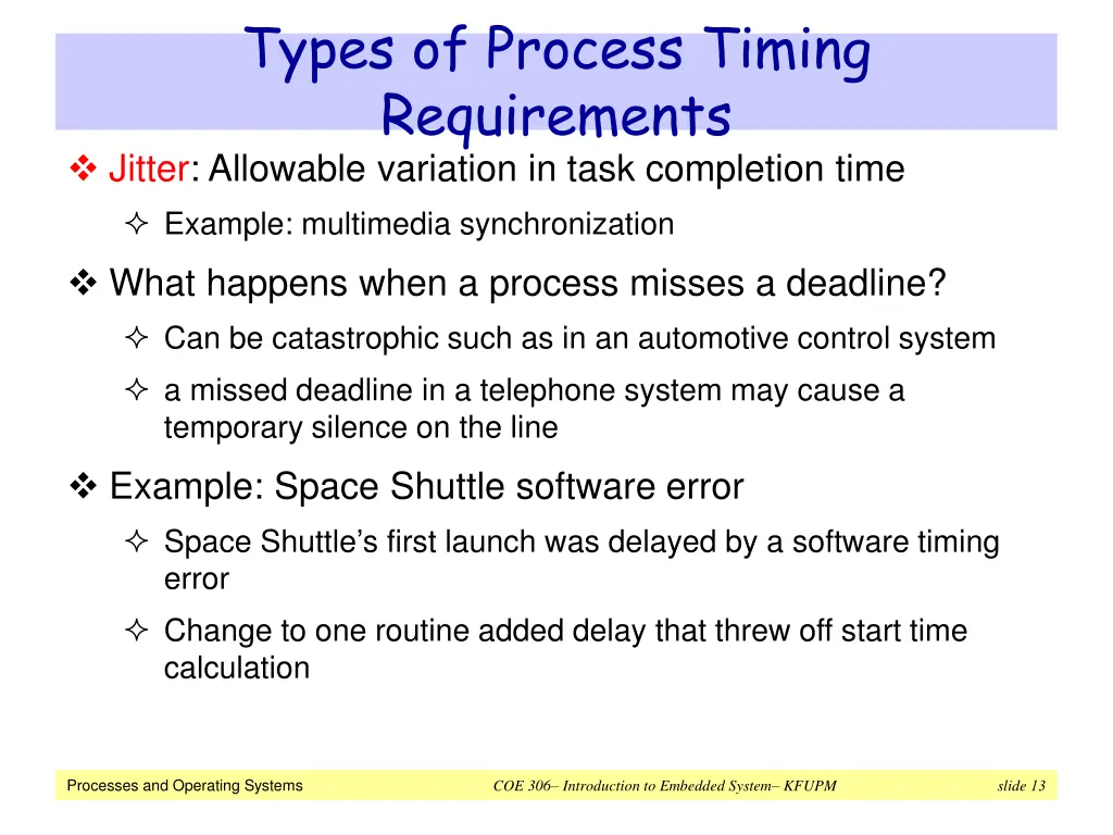 types of process timing requirements jitter