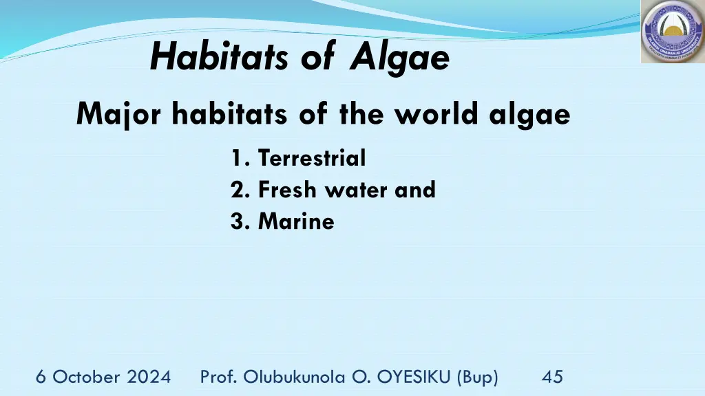 habitats of algae major habitats of the world