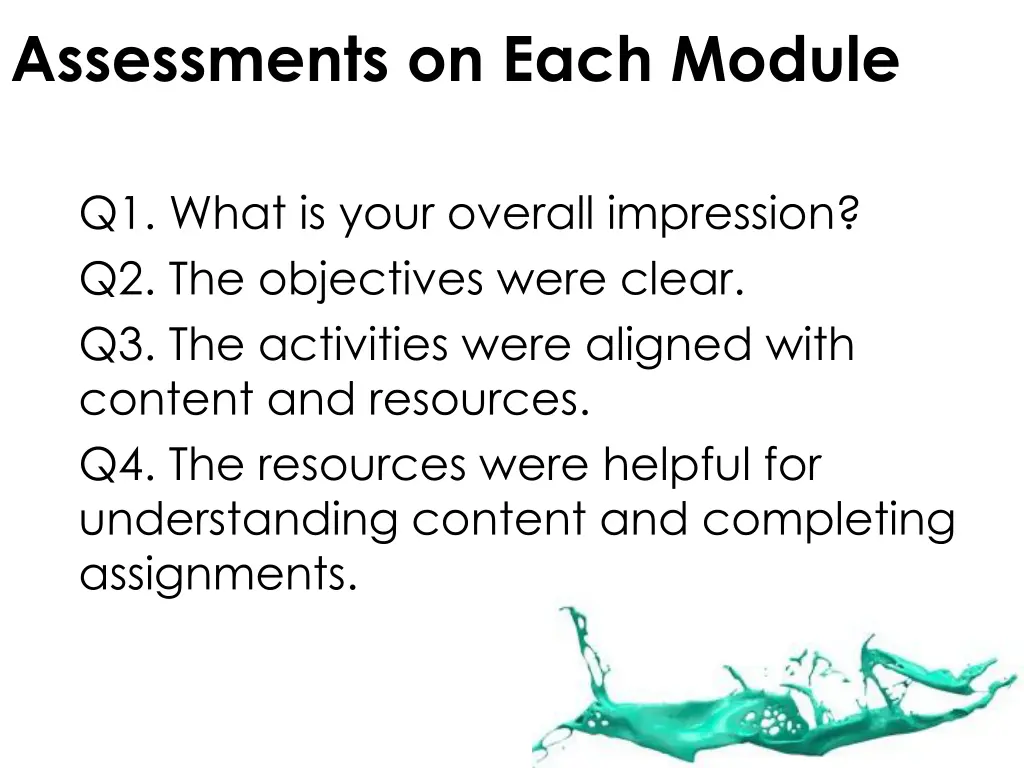 assessments on each module