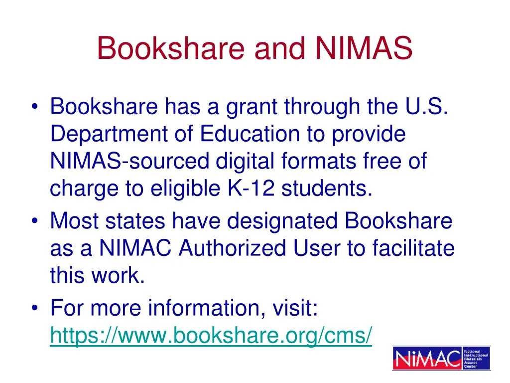 bookshare and nimas