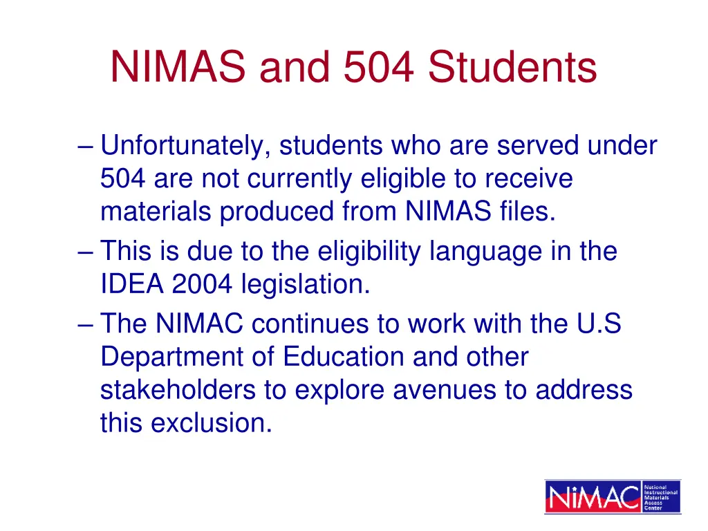 nimas and 504 students