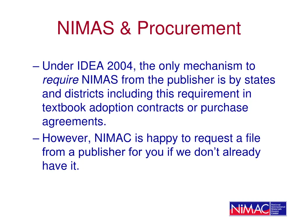 nimas procurement