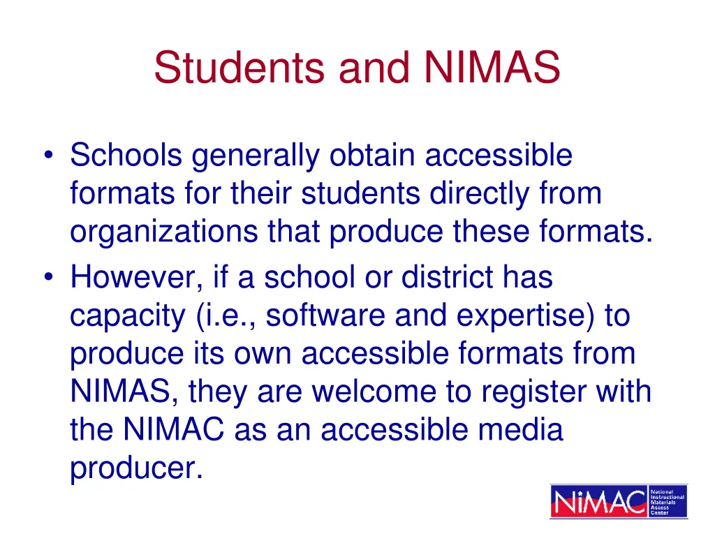 students and nimas