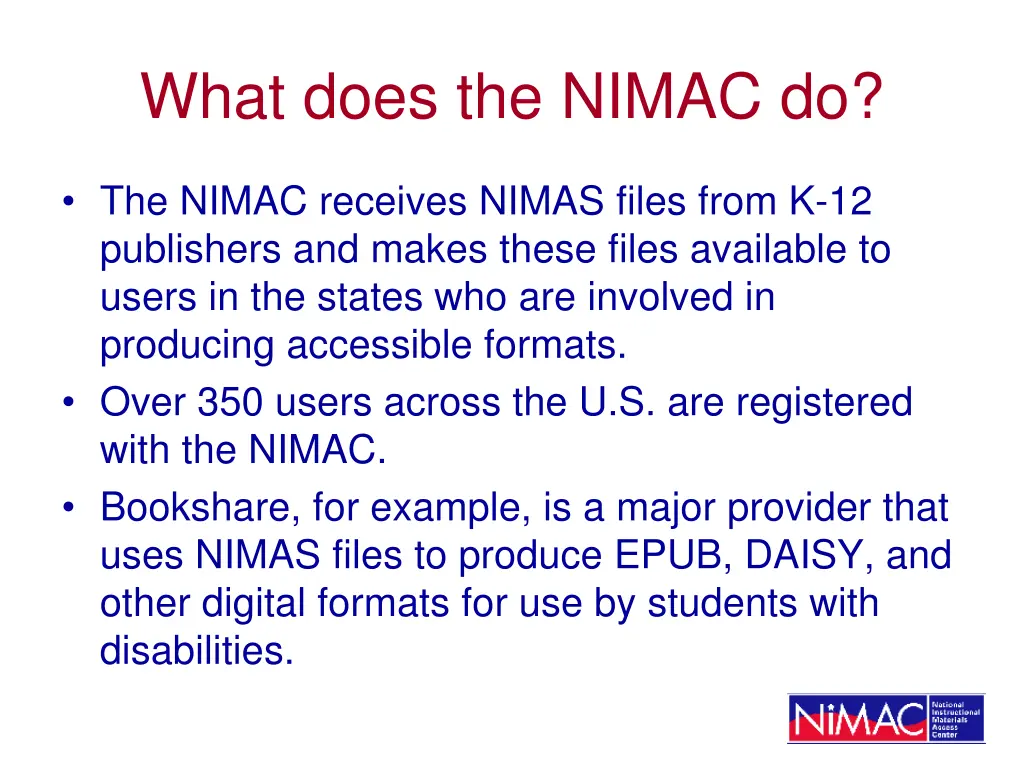 what does the nimac do