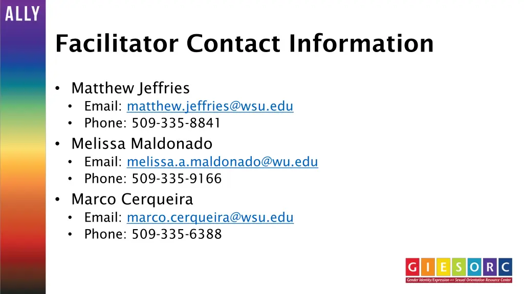 facilitator contact information