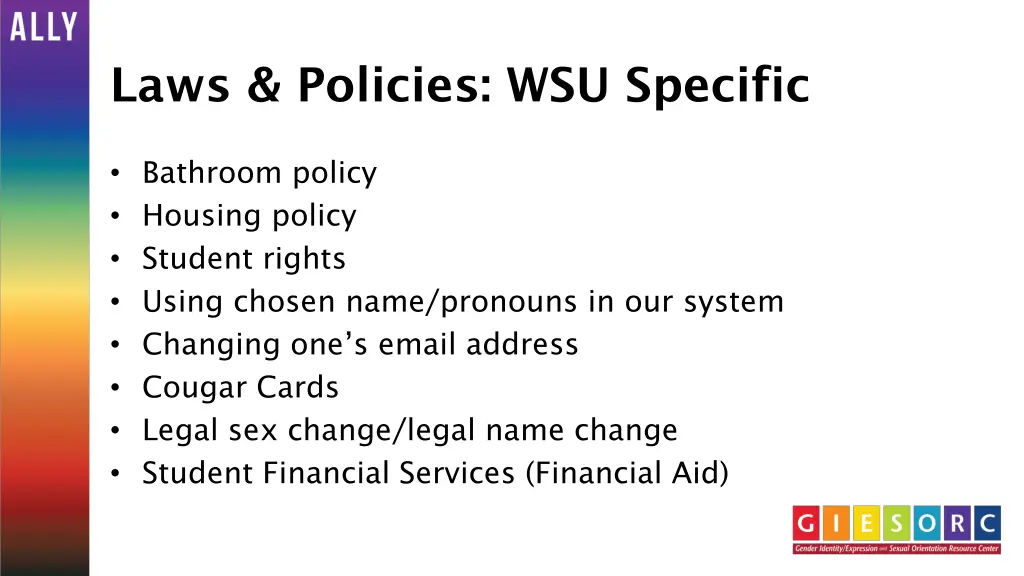 laws policies wsu specific