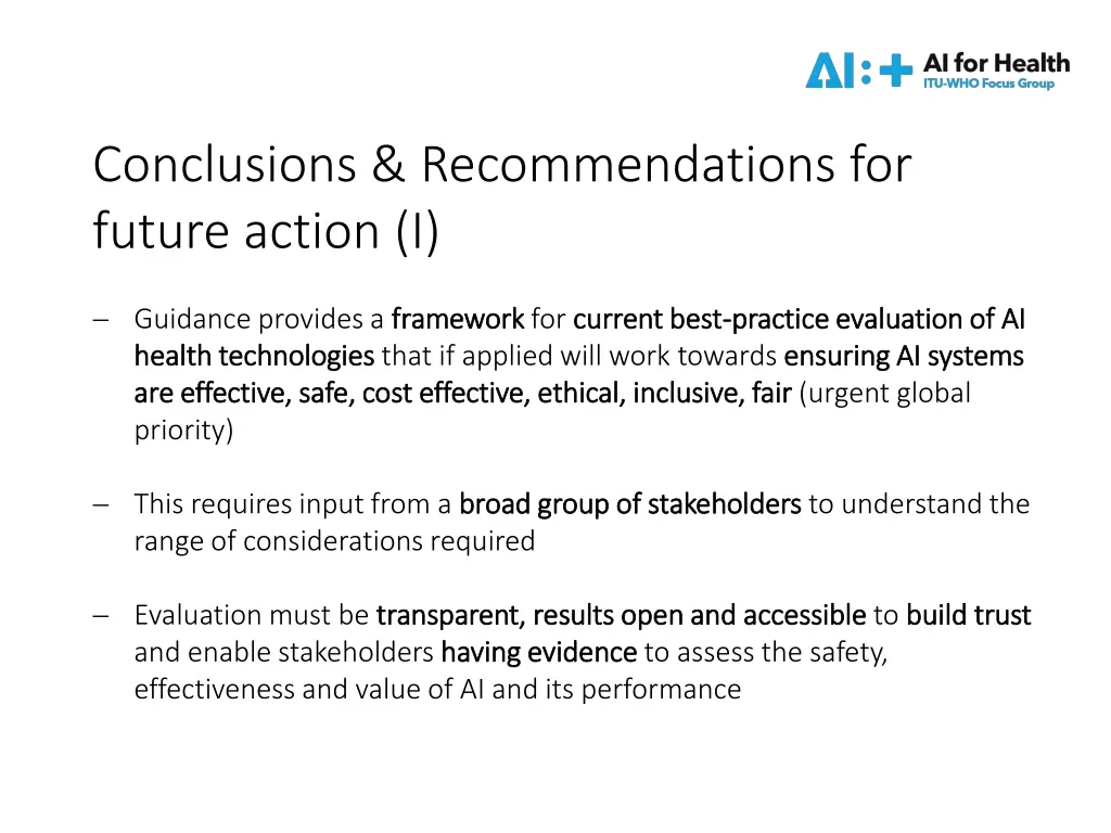 conclusions recommendations for future action i