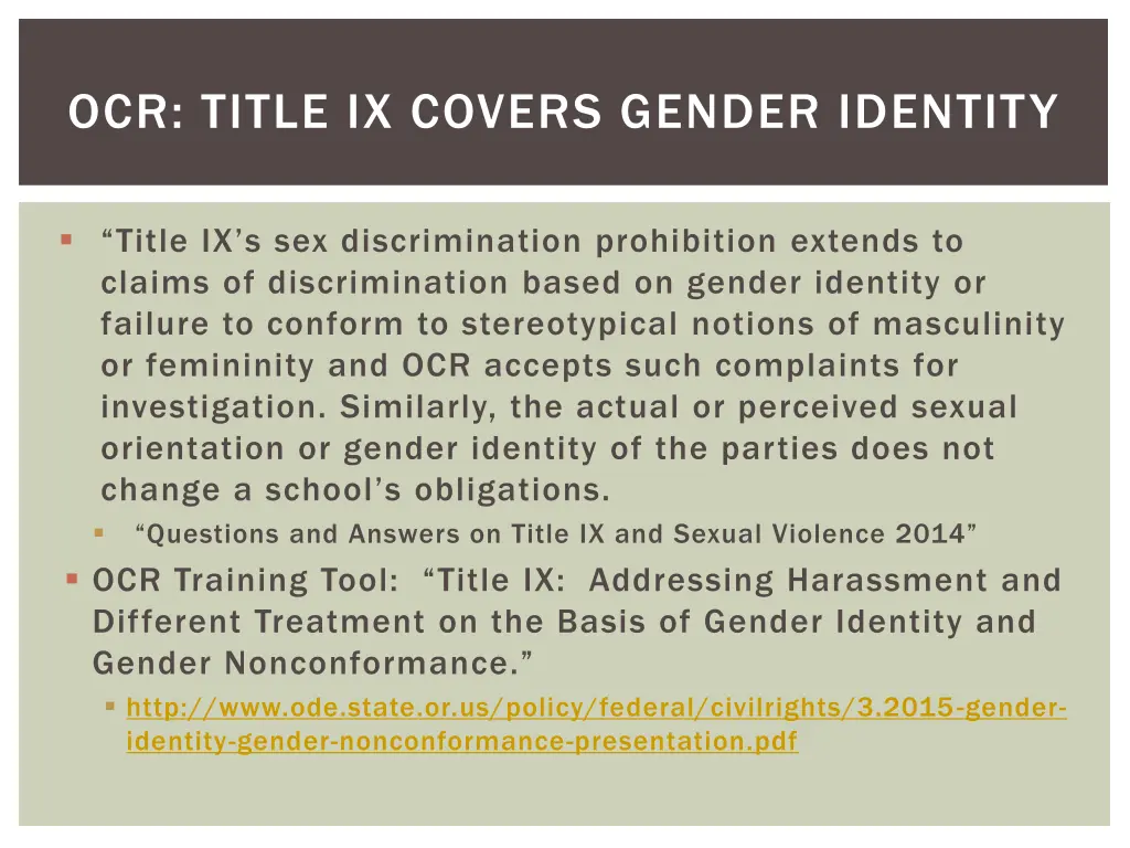 ocr title ix covers gender identity