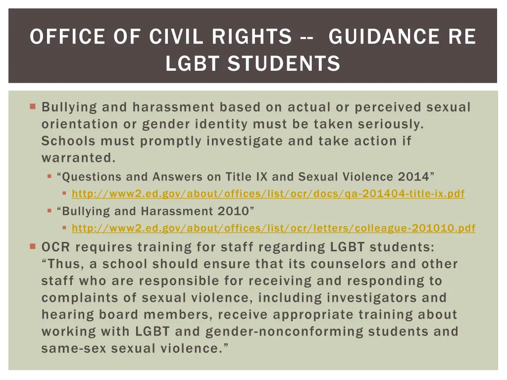 office of civil rights guidance re lgbt students