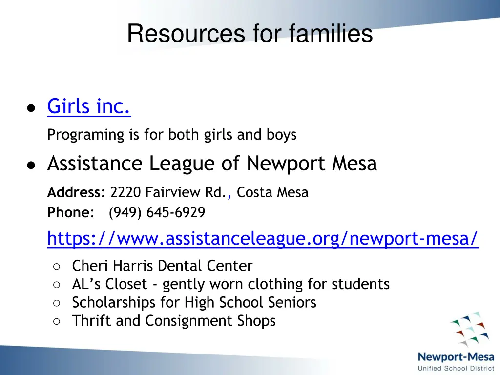 resources for families