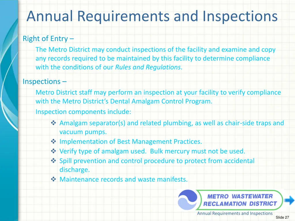 annual requirements and inspections