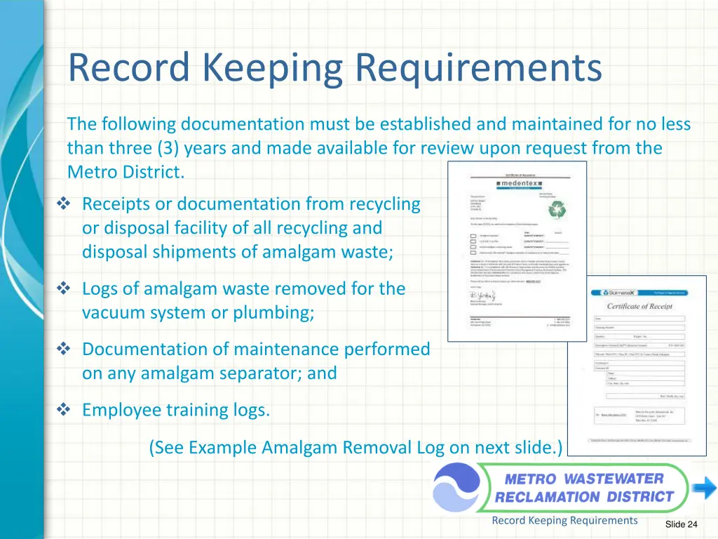 record keeping requirements