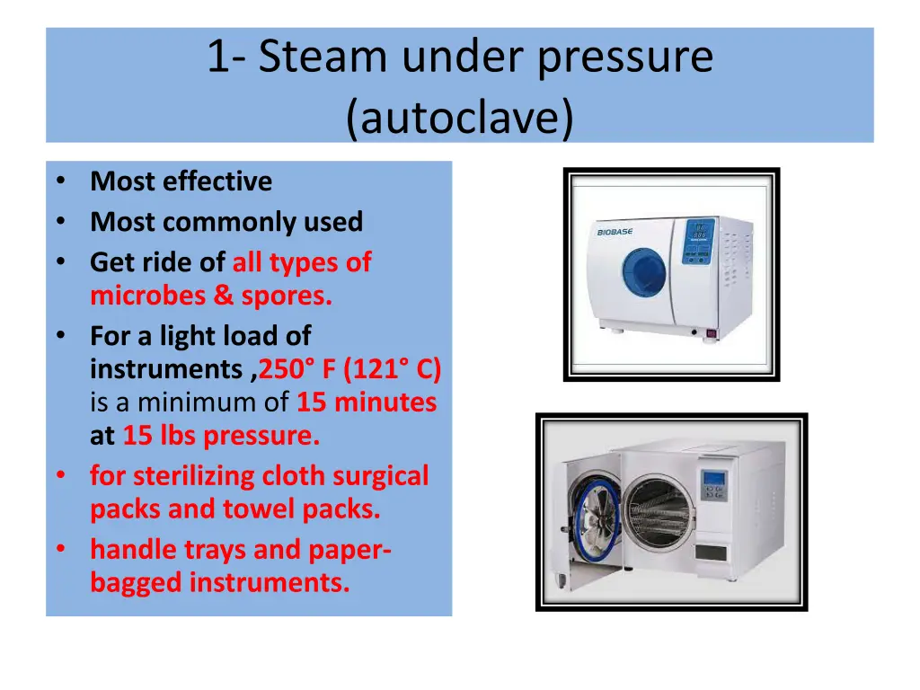 1 steam under pressure autoclave