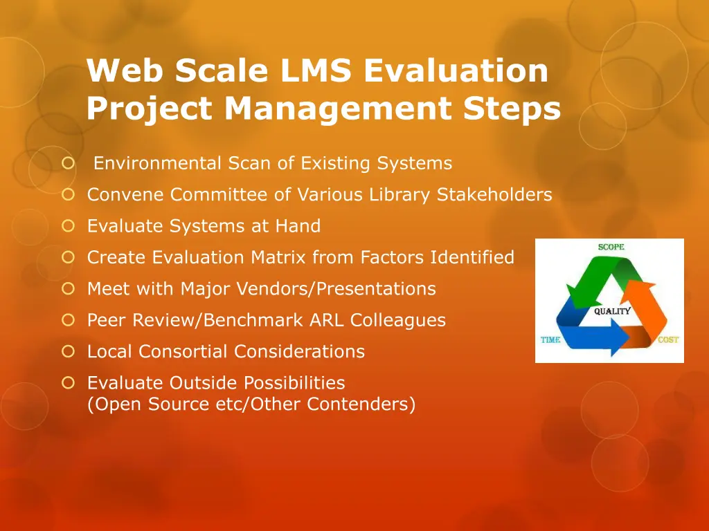 web scale lms evaluation project management steps