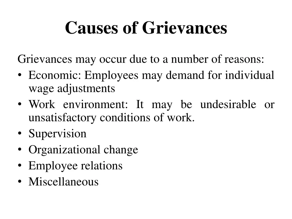 causes of grievances