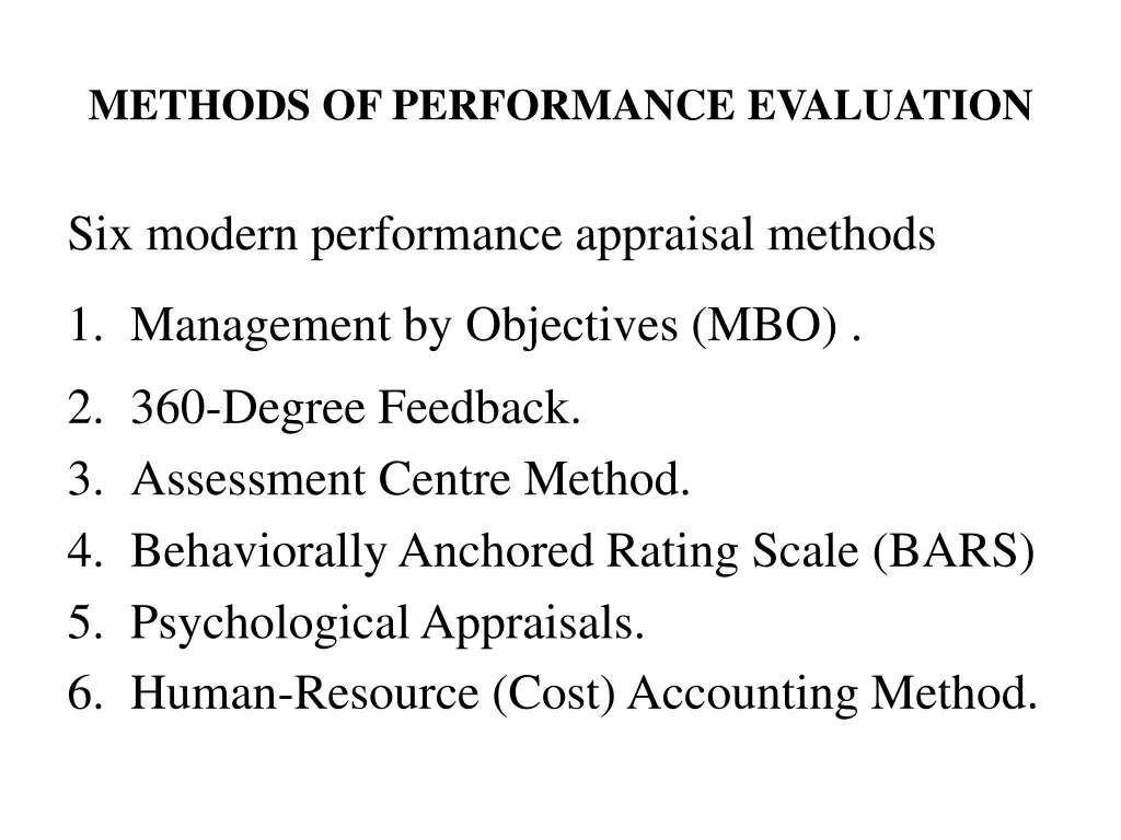 methods of performance evaluation