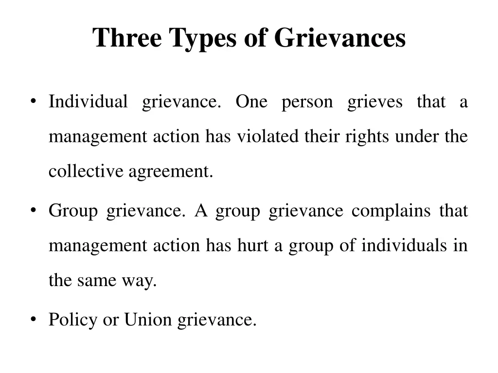 three types of grievances