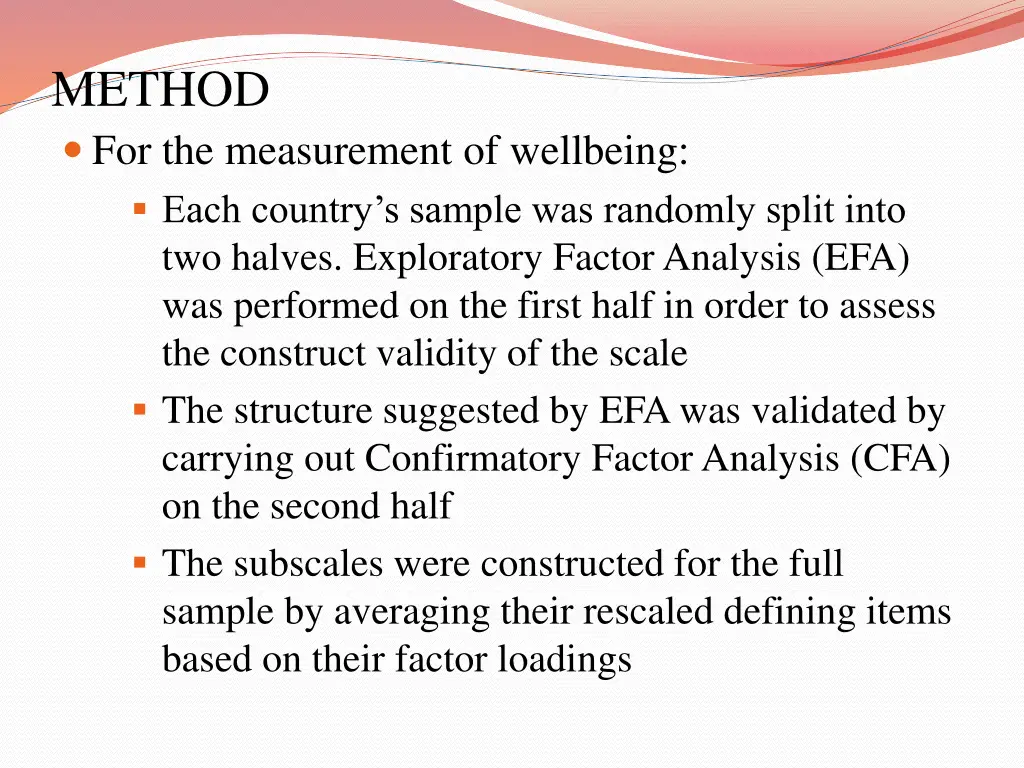 method for the measurement of wellbeing each