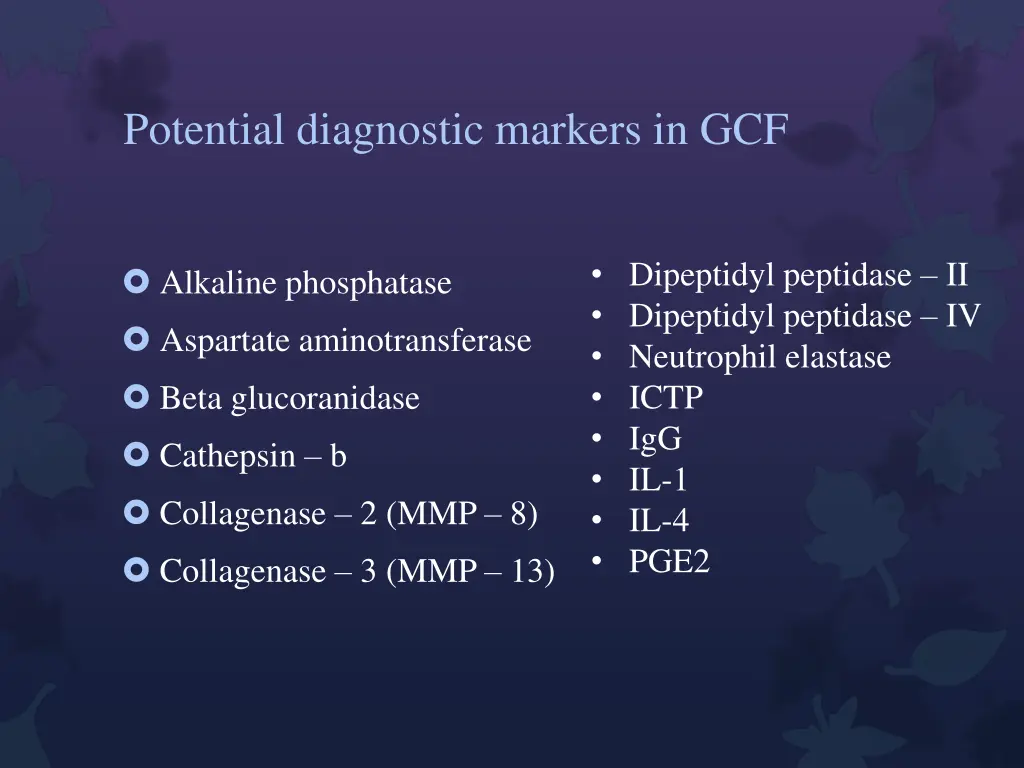 potential diagnostic markers in gcf